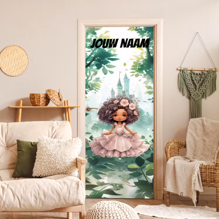 Deursticker met naam - Sprookje - Meisje - Bloemen — 4