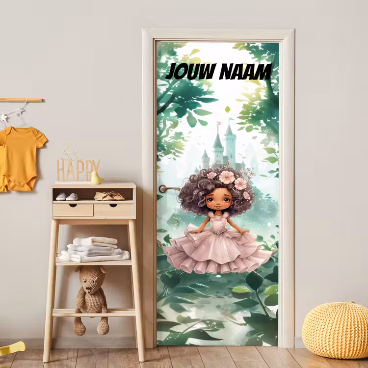 Deursticker met naam - Sprookje - Meisje - Bloemen — 6