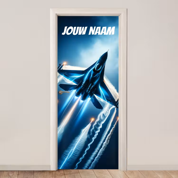 Deursticker met naam - Straaljager - Lichtsporen - Raketten — 1