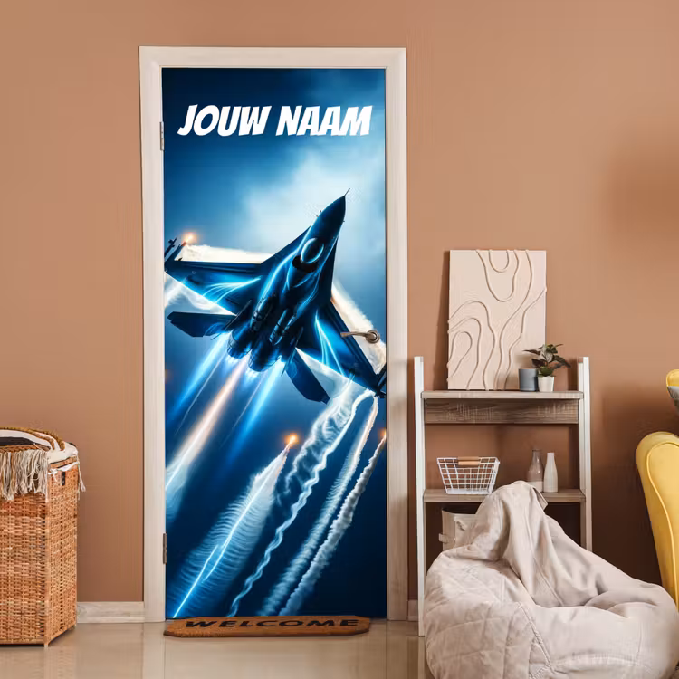 Deursticker met naam - Straaljager - Lichtsporen - Raketten — 2