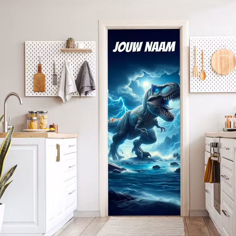Deursticker met naam - T-rex - Bliksem - Blauw — 7