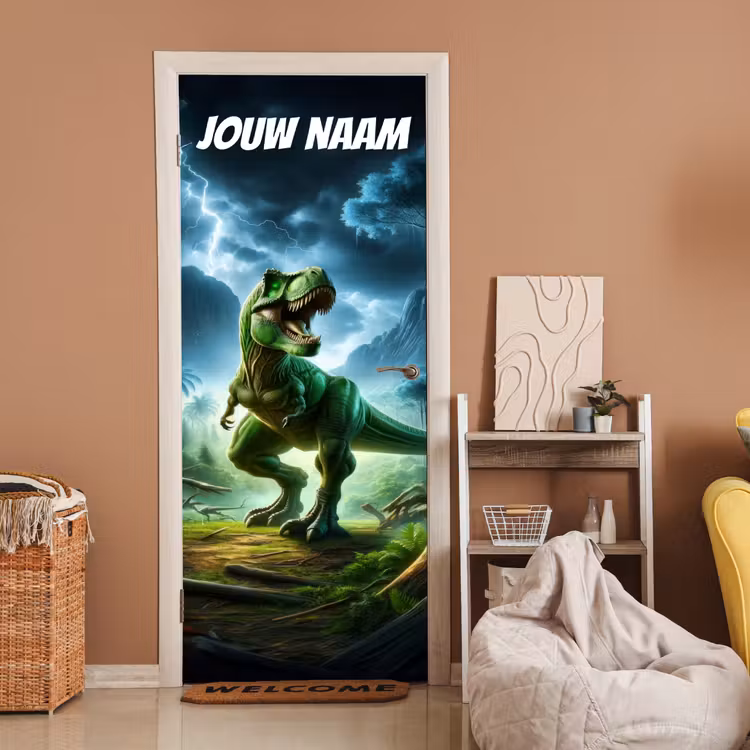 Deursticker met naam - T-rex - Jungle - Bliksem — 2