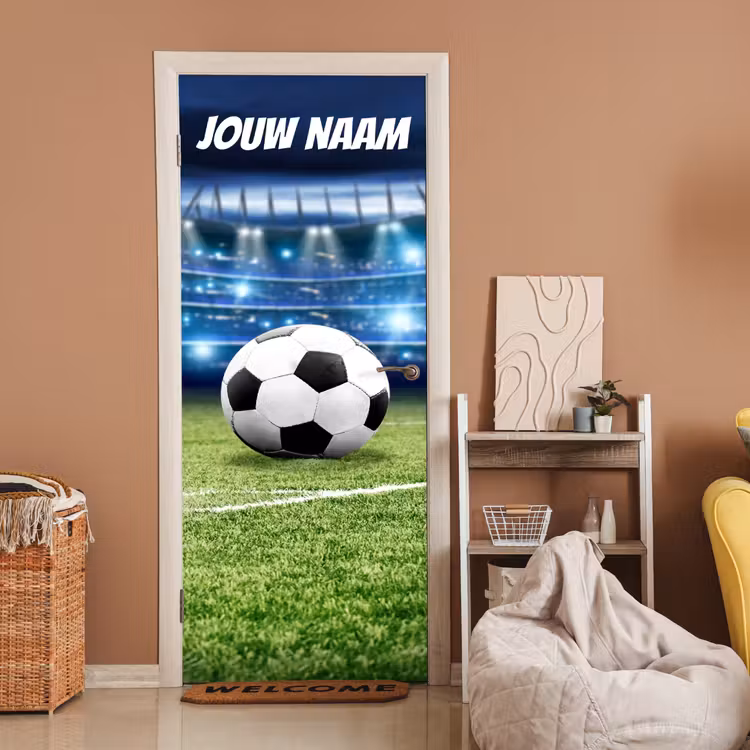 Deursticker met naam - Voetbal- Grasveld - Stadion — 2