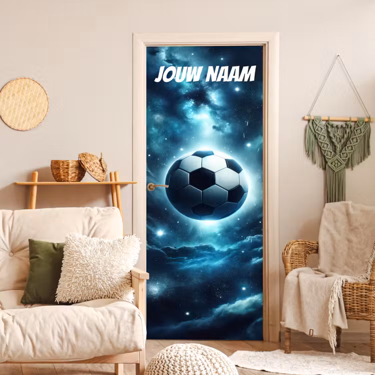 Deursticker met naam - Voetbal - Ruimte - Sterren — 4
