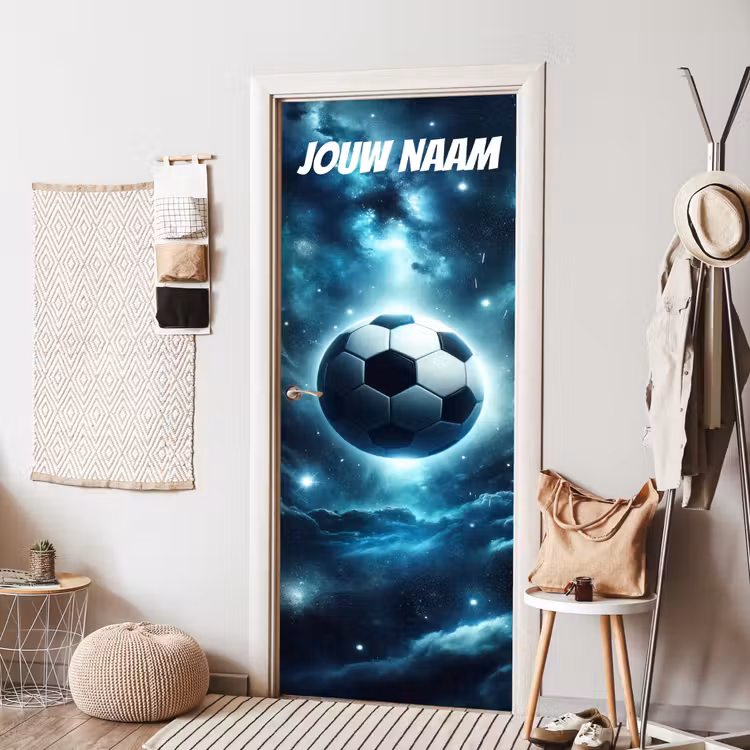 Deursticker met naam - Voetbal - Ruimte - Sterren — 8