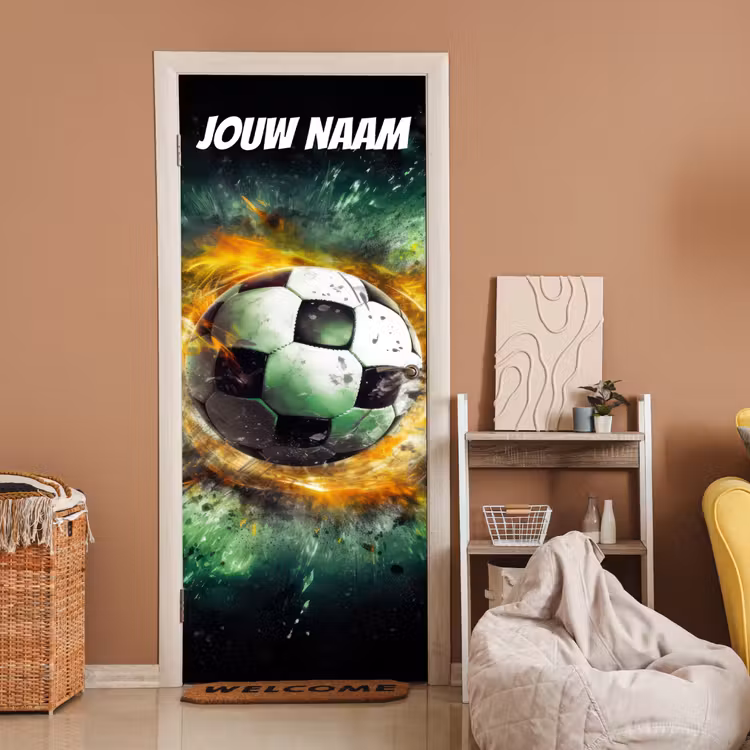 Deursticker met naam - Voetbal - Vlammen - Explosief — 2