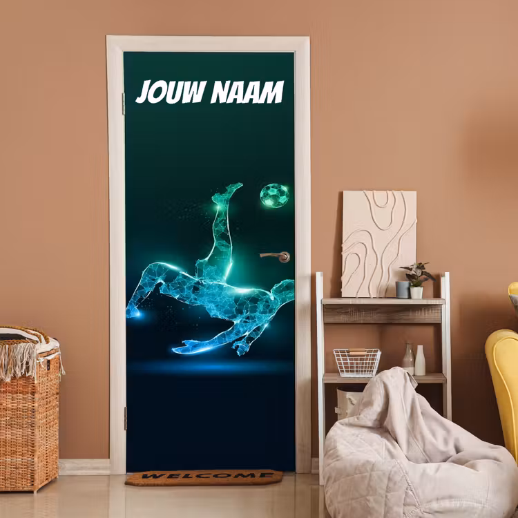 Deursticker met naam - Voetballer - Bal - Neon — 2
