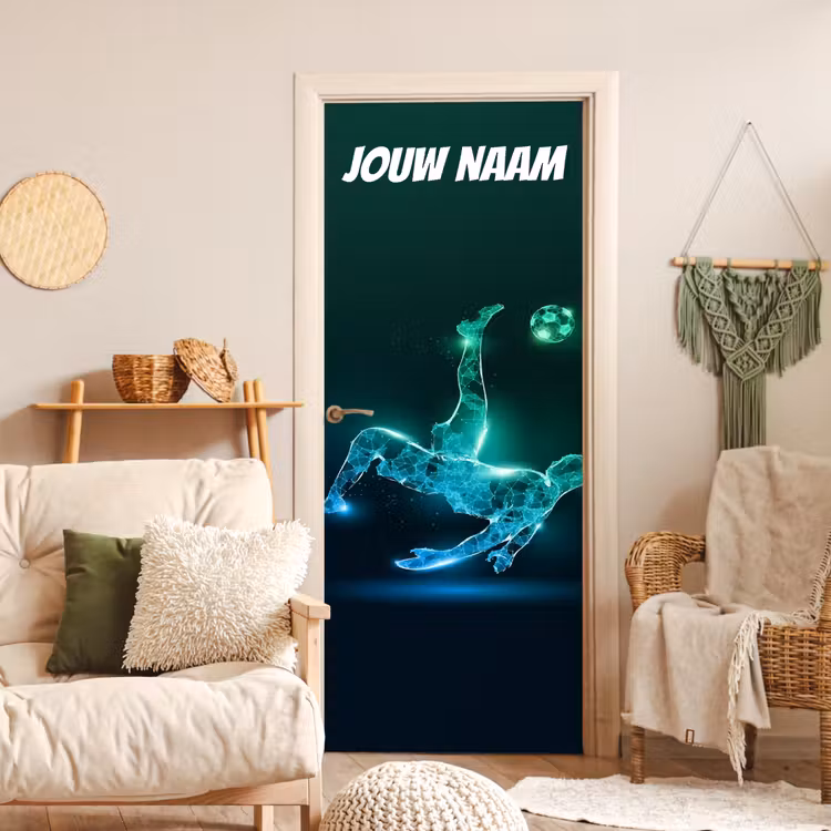 Deursticker met naam - Voetballer - Bal - Neon — 4