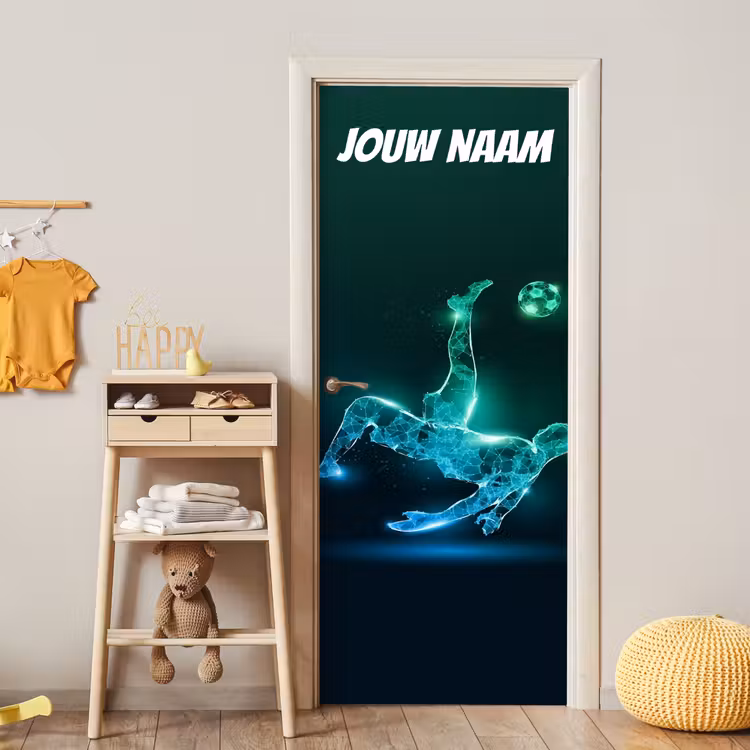 Deursticker met naam - Voetballer - Bal - Neon — 6