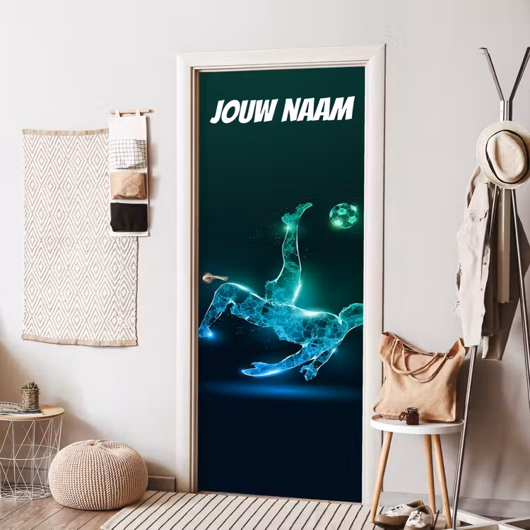Deursticker met naam - Voetballer - Bal - Neon — 8