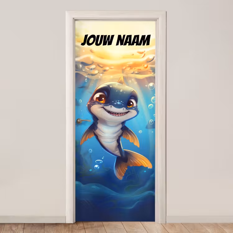 Deursticker met naam - Vrolijk - Dolfijn - Water — 1