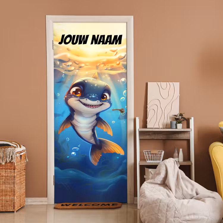 Deursticker met naam - Vrolijk - Dolfijn - Water — 2