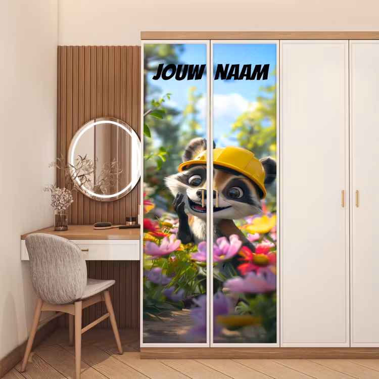 Deursticker met naam - Wasbeer - Bouwhelm - Geel — 5
