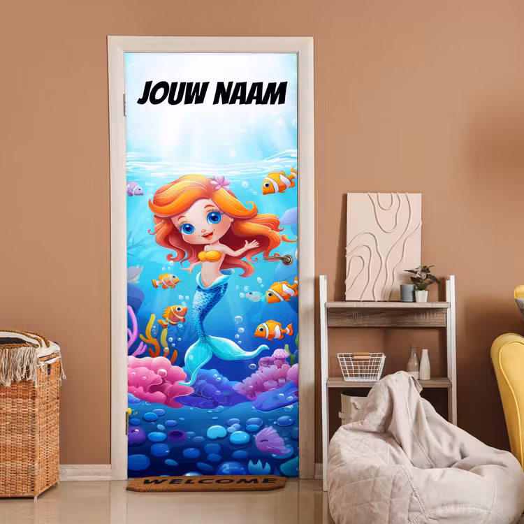 Deursticker met naam - Zeemeermin - Vissen - Kleurrijk — 2