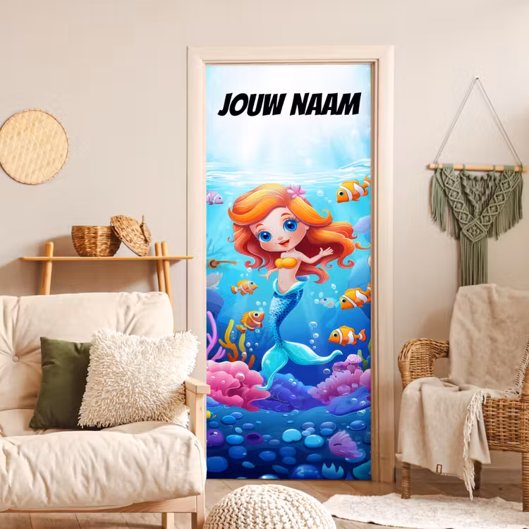 Deursticker met naam - Zeemeermin - Vissen - Kleurrijk — 4