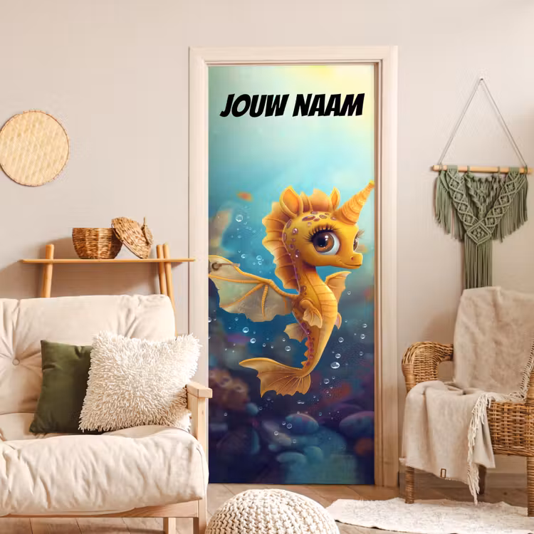 Deursticker met naam - Zeepaardje - Illustratie - Geel — 4