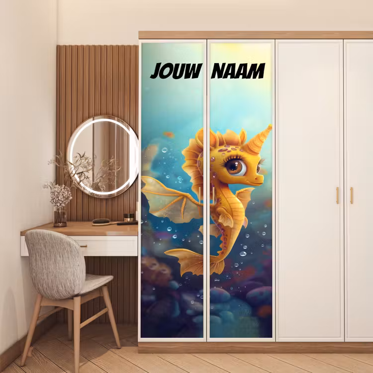 Deursticker met naam - Zeepaardje - Illustratie - Geel — 5