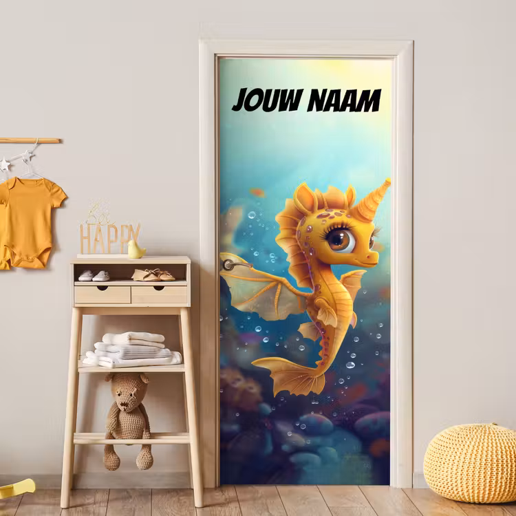 Deursticker met naam - Zeepaardje - Illustratie - Geel — 6