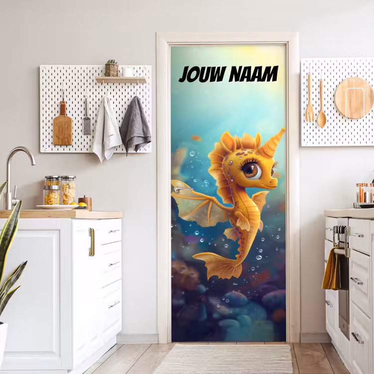 Deursticker met naam - Zeepaardje - Illustratie - Geel — 7