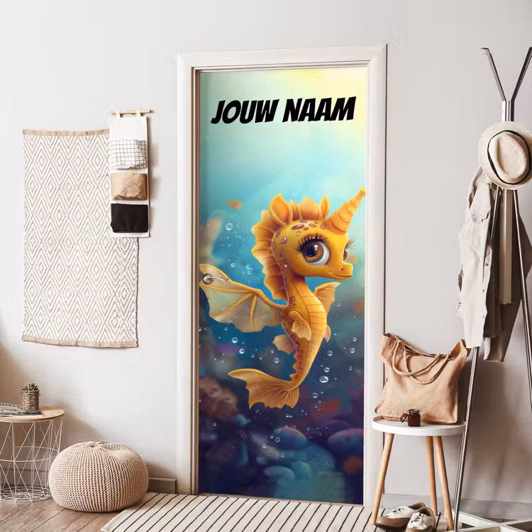 Deursticker met naam - Zeepaardje - Illustratie - Geel — 8