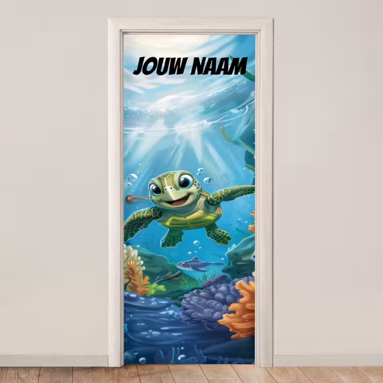 Deursticker met naam - Zeeschildpad - Water - Groen — 1