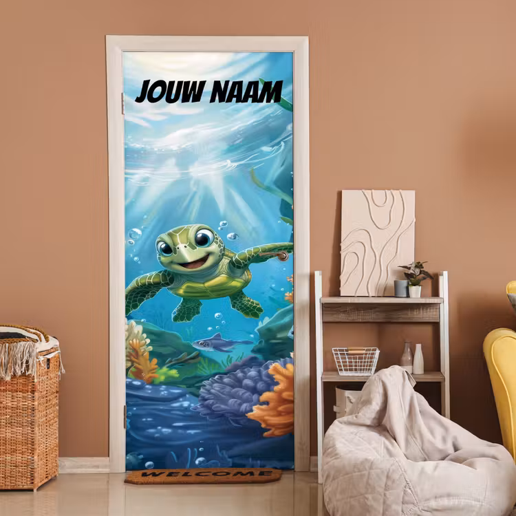 Deursticker met naam - Zeeschildpad - Water - Groen — 2