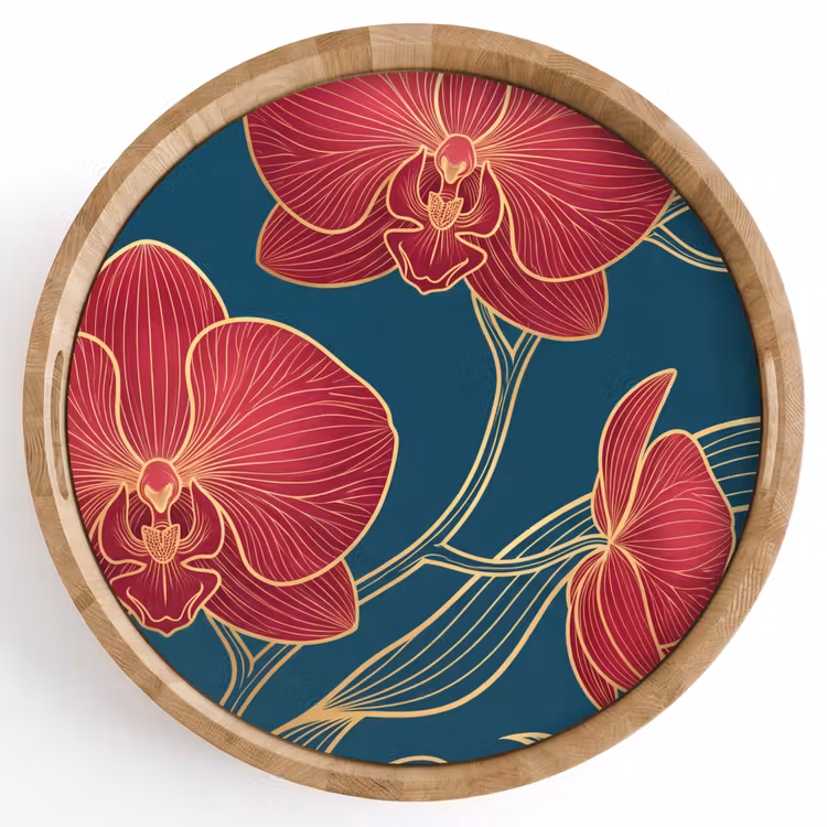 Dienblad - Bloemen - Rood - Goud — 1