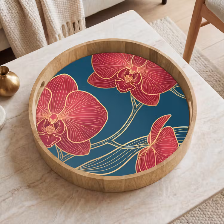 Dienblad - Bloemen - Rood - Goud — 2