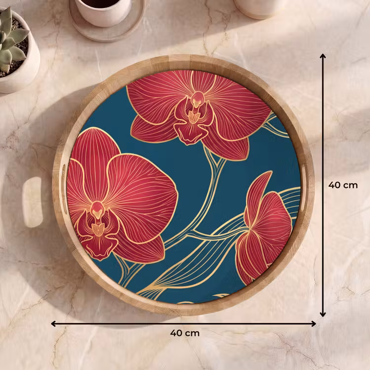 Dienblad - Bloemen - Rood - Goud — 9