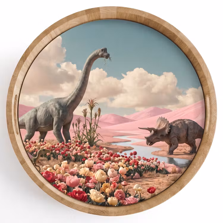 Dienblad - Dinosaurus - Roze - Landschap — 1