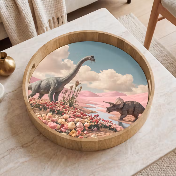 Dienblad - Dinosaurus - Roze - Landschap — 2