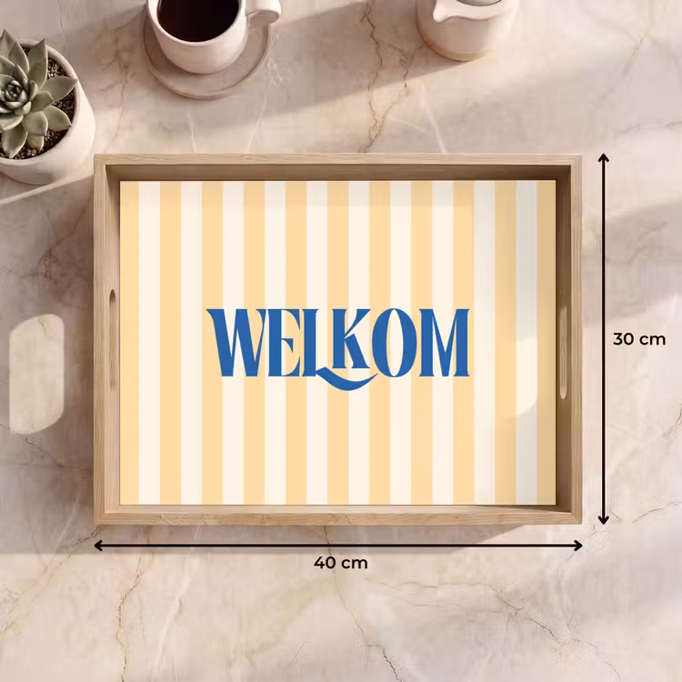 Dienblad - Blauw - Geel - Strepen - Welkom — 9