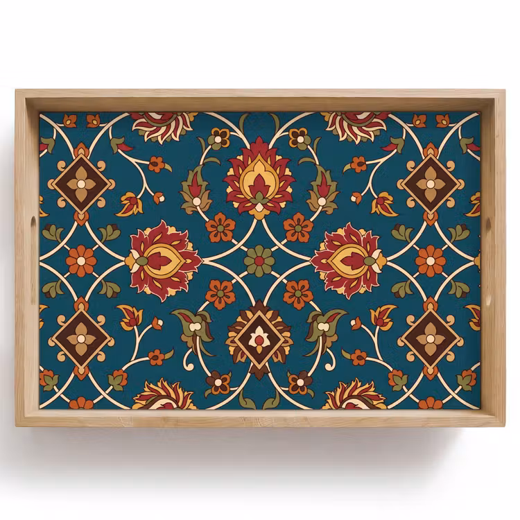 Dienblad - Ornament - Flora - Traditioneel - Klassiek - Blauwgroen — 1
