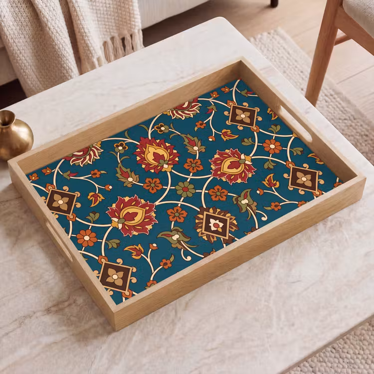 Dienblad - Ornament - Flora - Traditioneel - Klassiek - Blauwgroen — 2