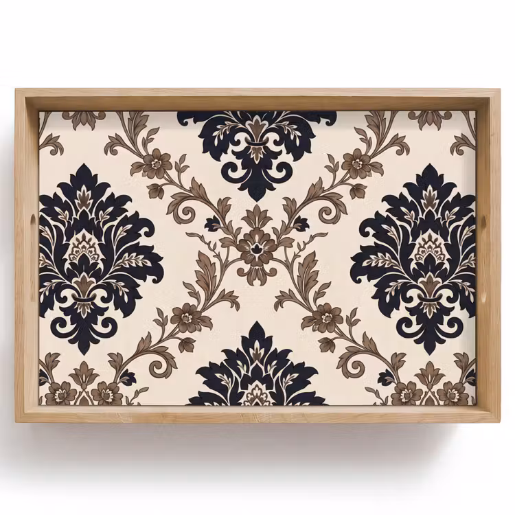 Dienblad - Patroon - Floraal - Klassiek - Beige-blauw — 1