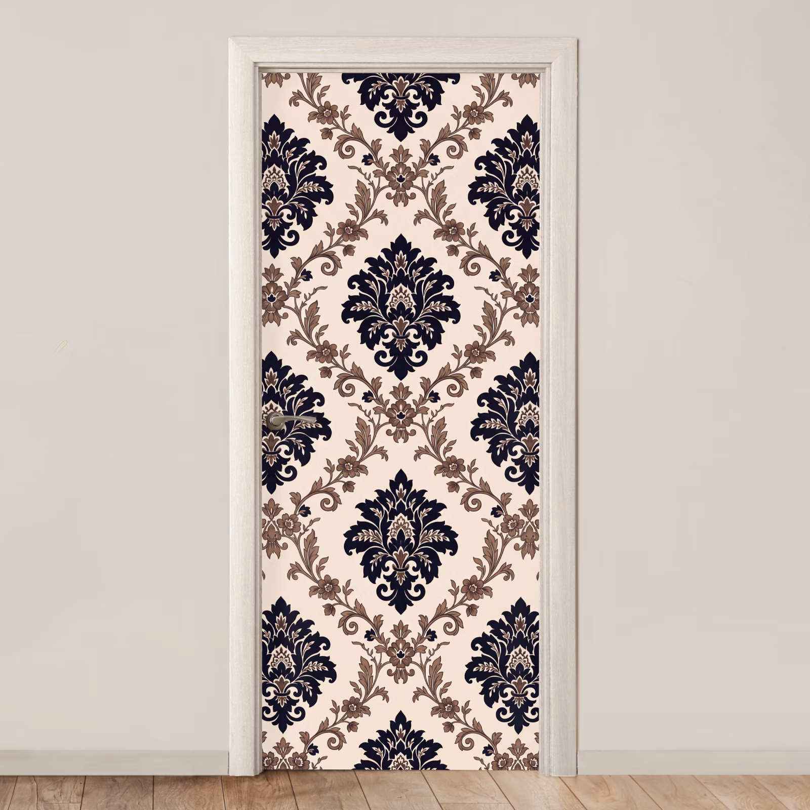 Deursticker - Patroon - Floraal - Klassiek - Beige-blauw — 1