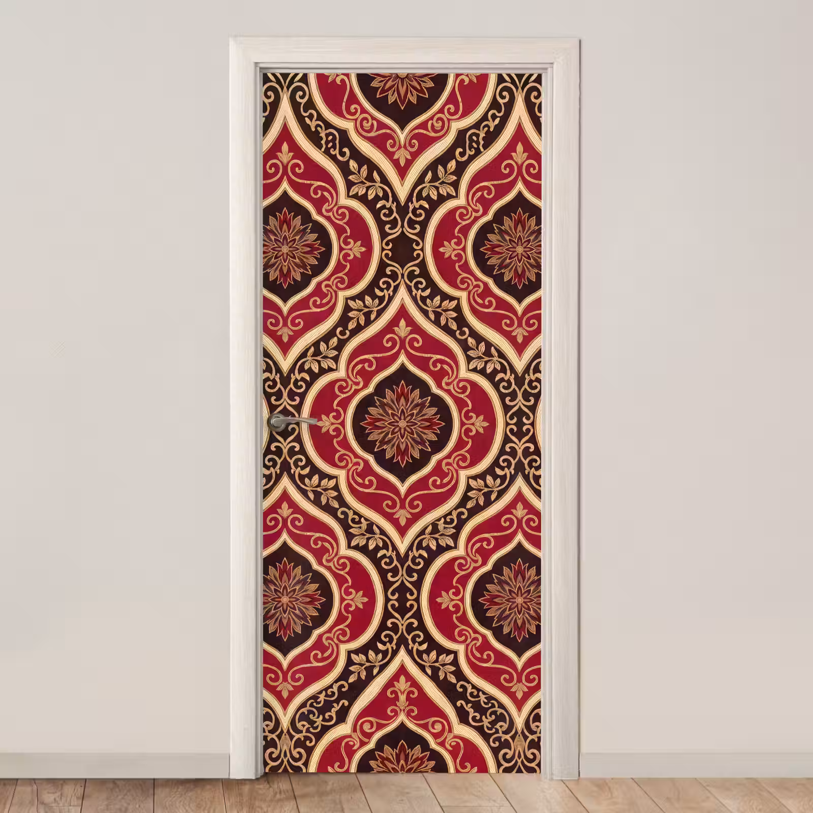 Deursticker - Patroon - Ornament - Barok - Rood - Goud — 1