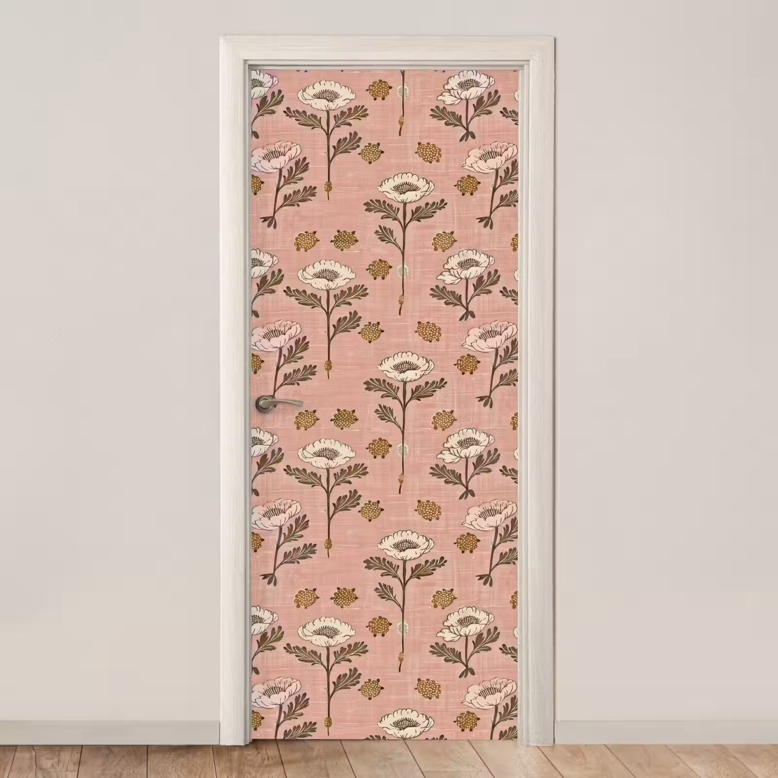 Deursticker - Roze - Bloemen - Vintage - Textuur — 1