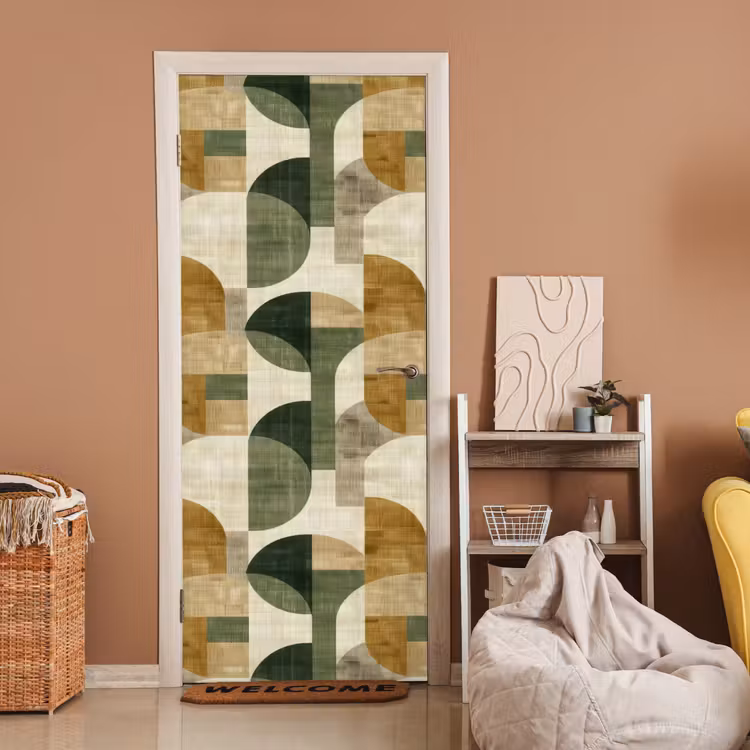 Deursticker - Olijfgroen - Geometrisch - Abstract - Mid-Century - Linnen - Patroon — 2