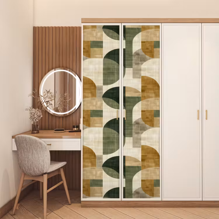 Deursticker - Olijfgroen - Geometrisch - Abstract - Mid-Century - Linnen - Patroon — 5