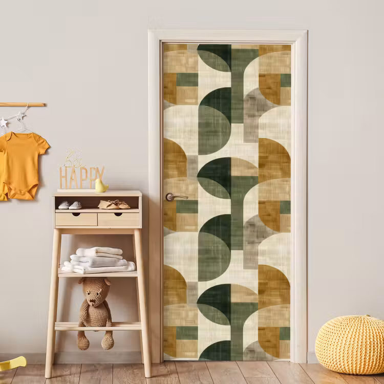 Deursticker - Olijfgroen - Geometrisch - Abstract - Mid-Century - Linnen - Patroon — 6