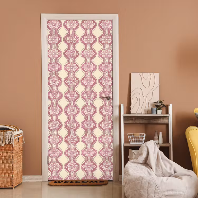 Deursticker - Paarsroze - Bloemen - Retro - Patroon — 2