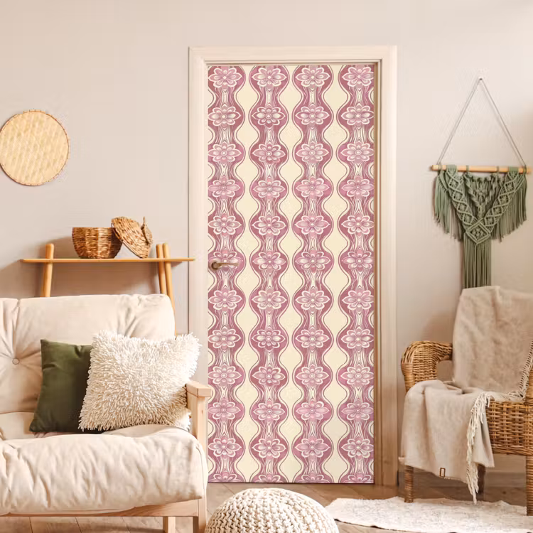 Deursticker - Paarsroze - Bloemen - Retro - Patroon — 4