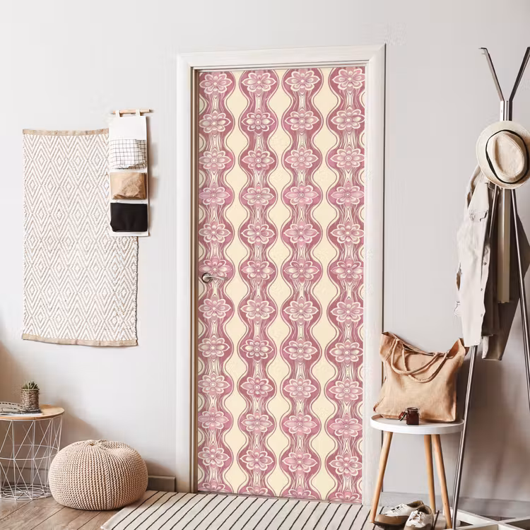 Deursticker - Paarsroze - Bloemen - Retro - Patroon — 8