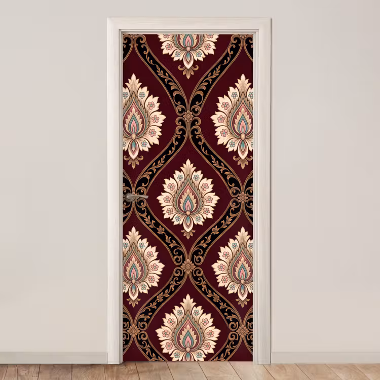 Deursticker - Patroon - Bloemmotief - Decoratie - Klassiek - Rood — 1
