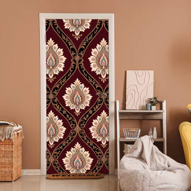 Deursticker - Patroon - Bloemmotief - Decoratie - Klassiek - Rood — 2