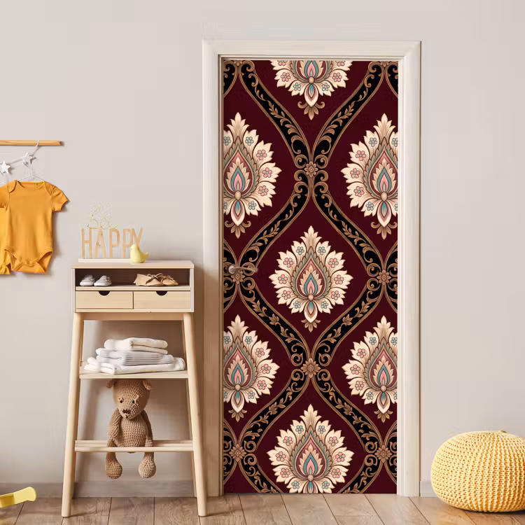Deursticker - Patroon - Bloemmotief - Decoratie - Klassiek - Rood — 6