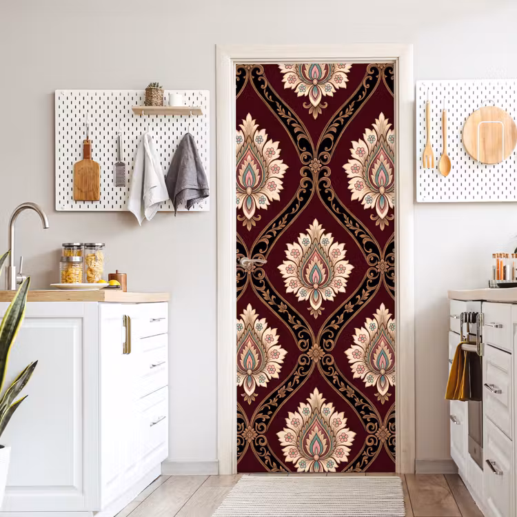 Deursticker - Patroon - Bloemmotief - Decoratie - Klassiek - Rood — 7