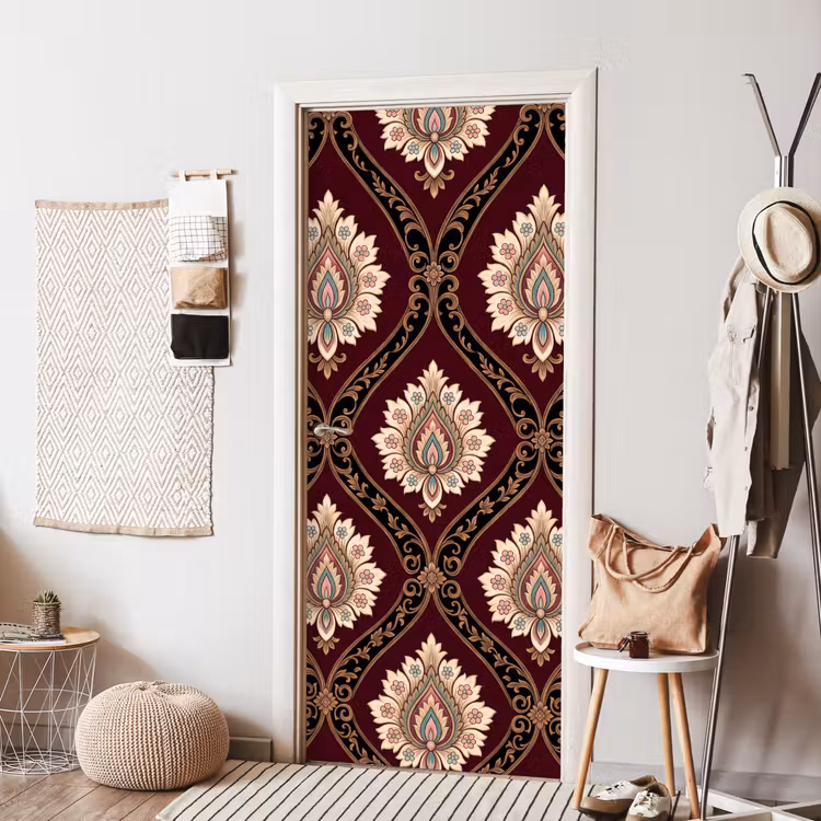 Deursticker - Patroon - Bloemmotief - Decoratie - Klassiek - Rood — 8