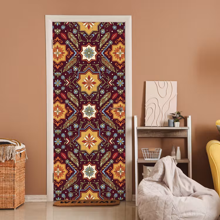 Deursticker - Patroon - Floraal - Geometrisch - Kleurrijk - Decoratie — 2